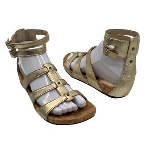 UGG Gold Sechura Gladiator Sheepskin Double Buckle Heel Sandals Size 7 Women's